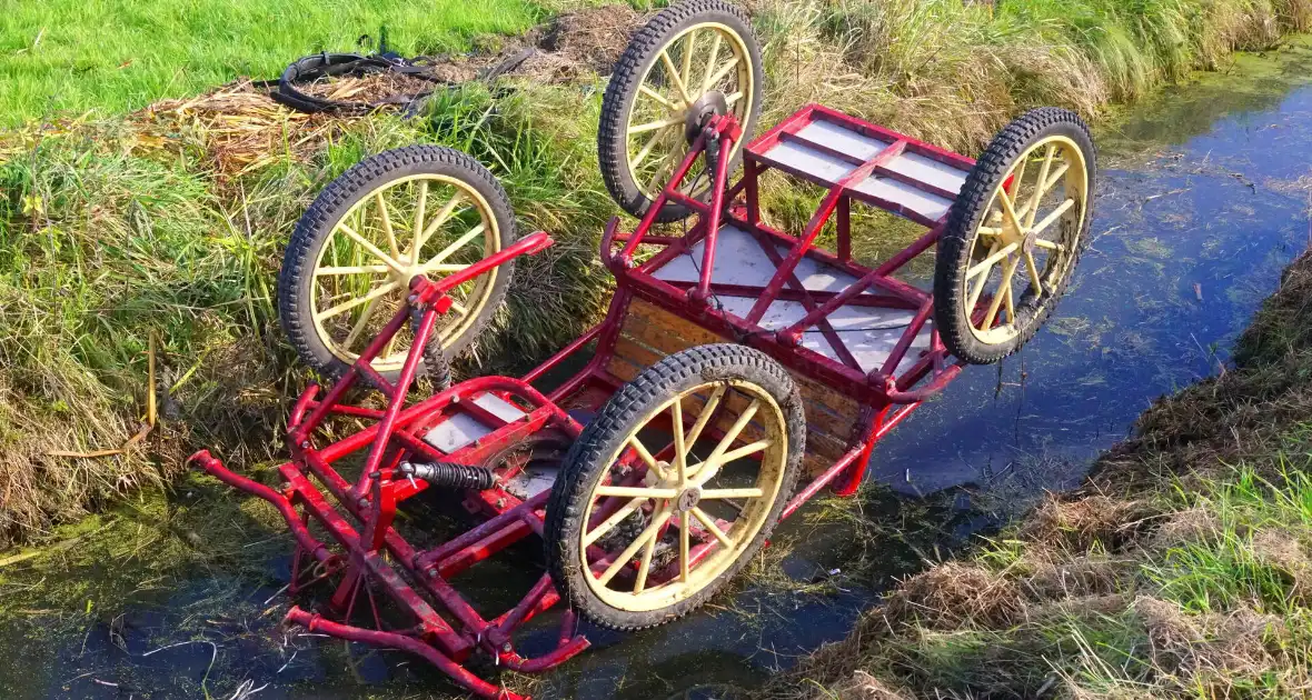 Paard met menwagen belanden in sloot - Foto 2