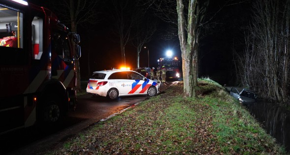 Brandweer doorzoekt sloot na auto te water