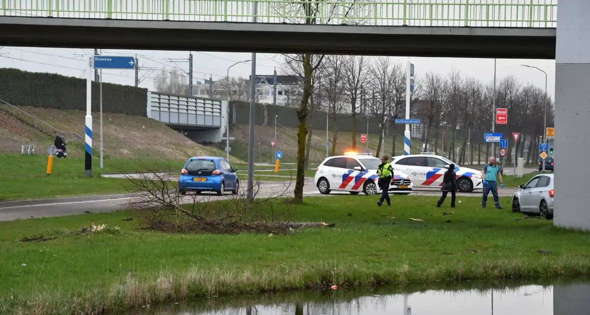 Auto botst op lantaarnpaal en boom - Foto 1