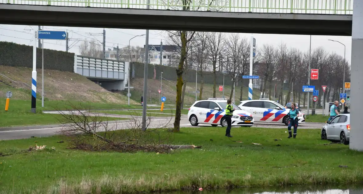 Auto botst op lantaarnpaal en boom - Foto 2