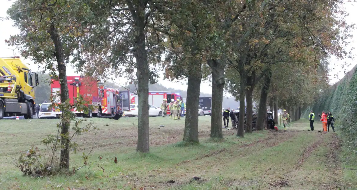 Auto zwaar beschadigd na botsing tegen boom langs snelweg - Foto 12