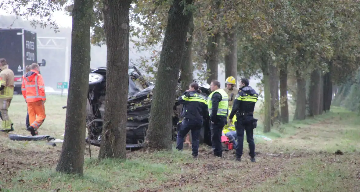 Auto zwaar beschadigd na botsing tegen boom langs snelweg - Foto 7