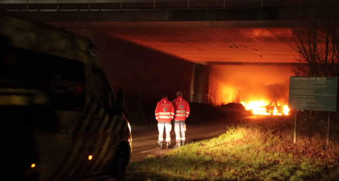 Bestelbus uitgebrand onder viaduct