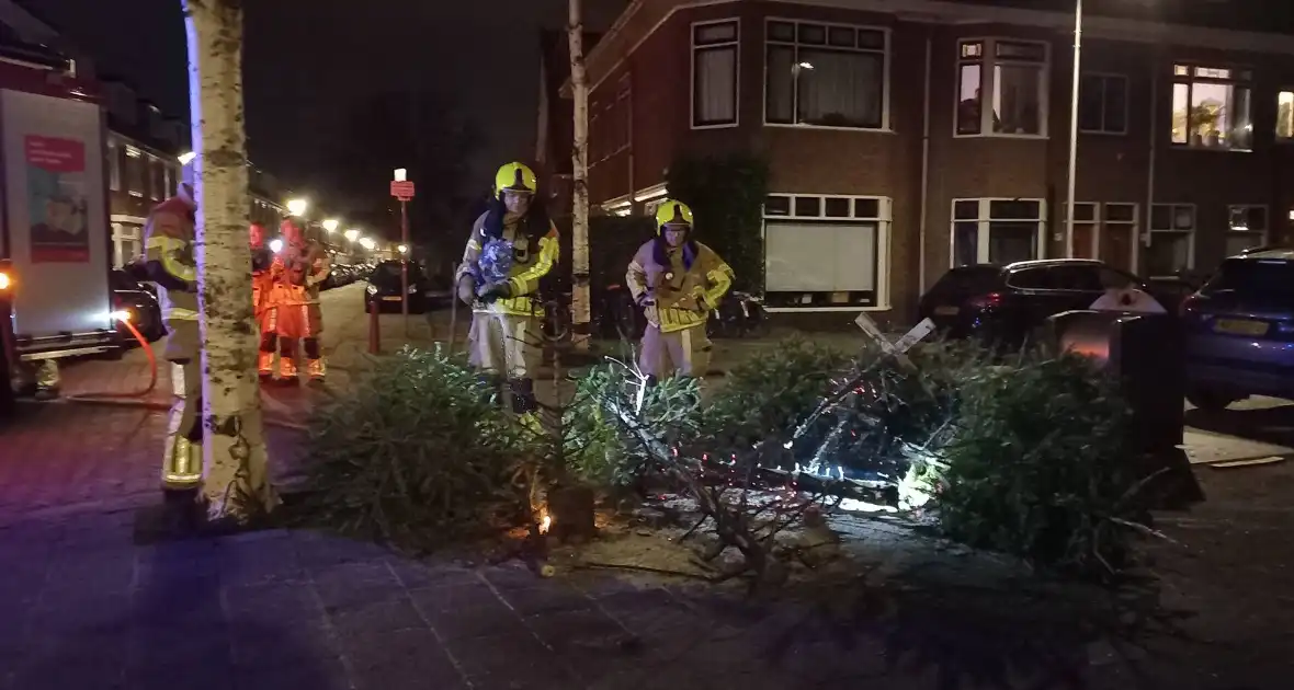 Brand in grote stapel kerstbomen - Foto 1