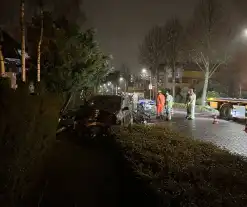 Automobilist rijdt boom en lantaarnpaal uit de grond