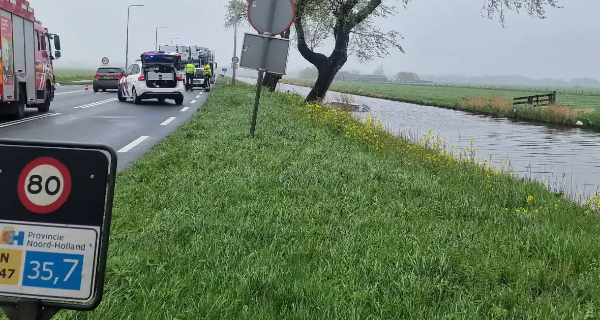 Camper raakt van de weg belandt in het water