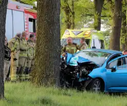 Bestuurder ernstig gewond na frontale botsing tegen boom