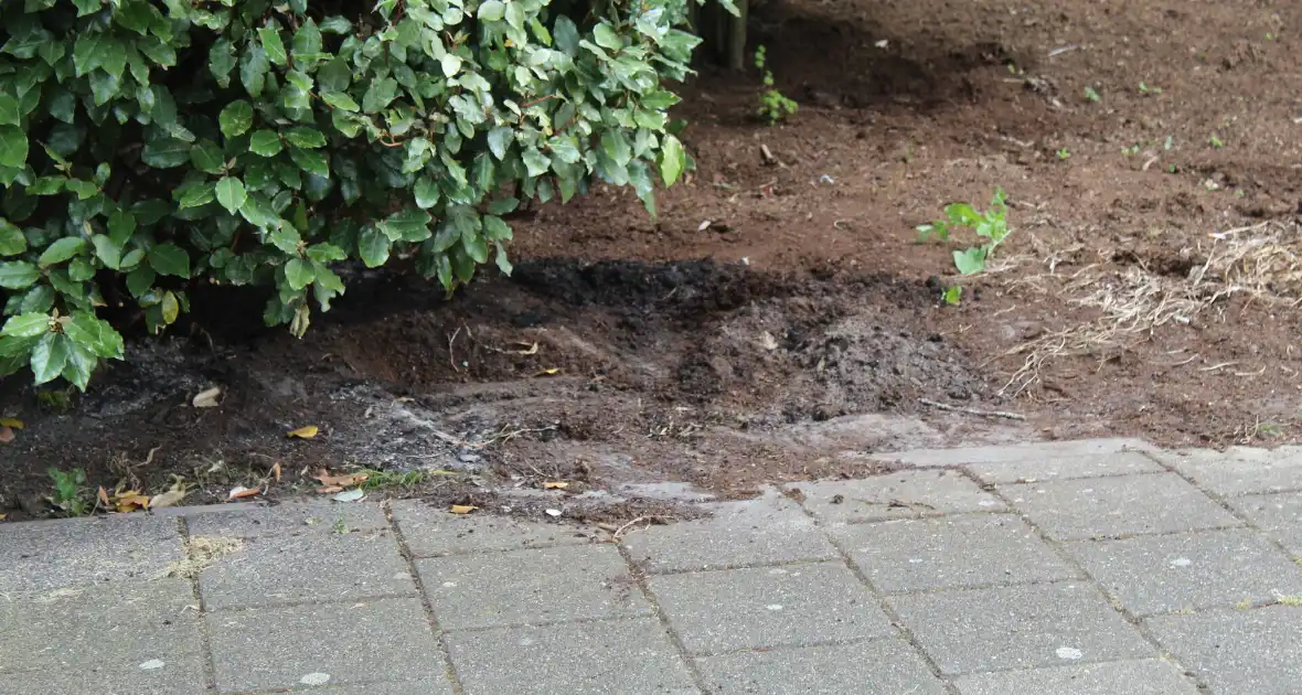 Brandweer blust buitenbrand met water uit brandkraan - Foto 1