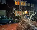 Boom valt op geparkeerde auto door sterke wind