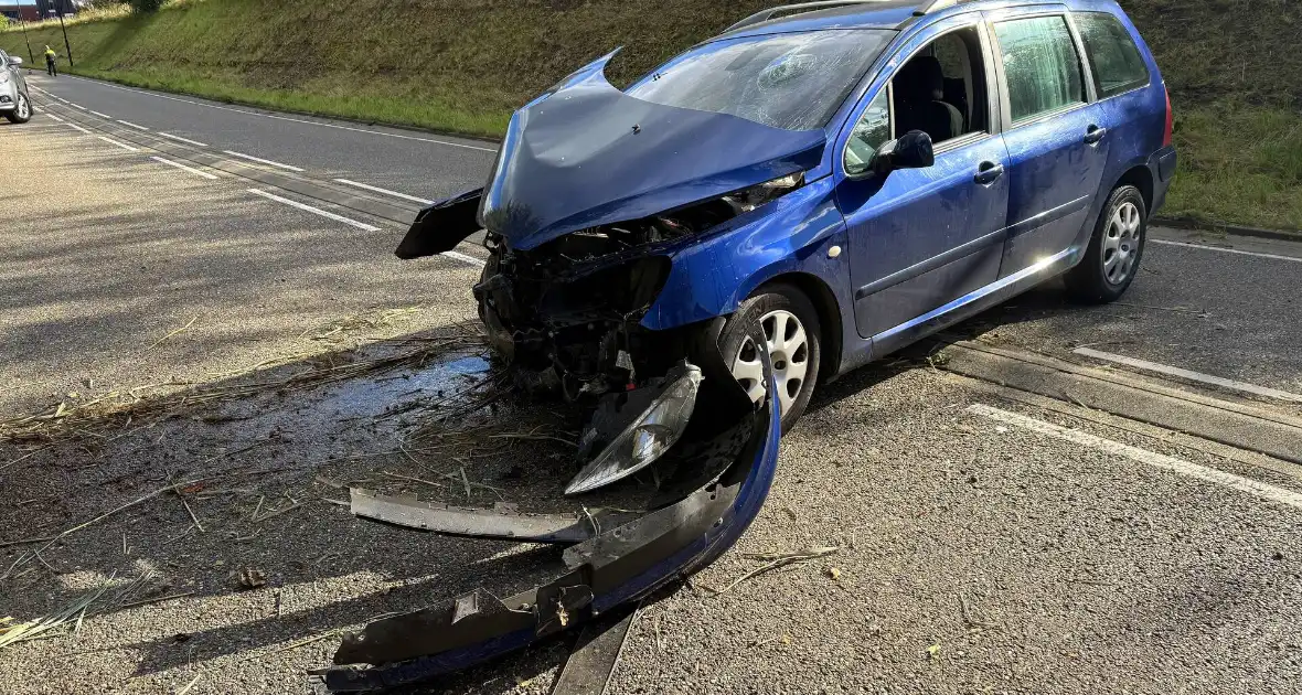 Auto krijgt klapband, bestuurder verliest macht over stuur en klapt op boom - Foto 2