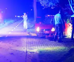 Auto raakt van de weg, botst tegen boom en eindigt in voortuin