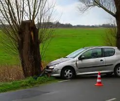 Personenauto botst tegen boom