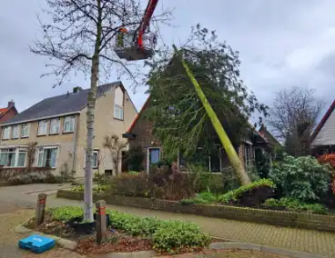 Boom valt tegen woning door harde wind