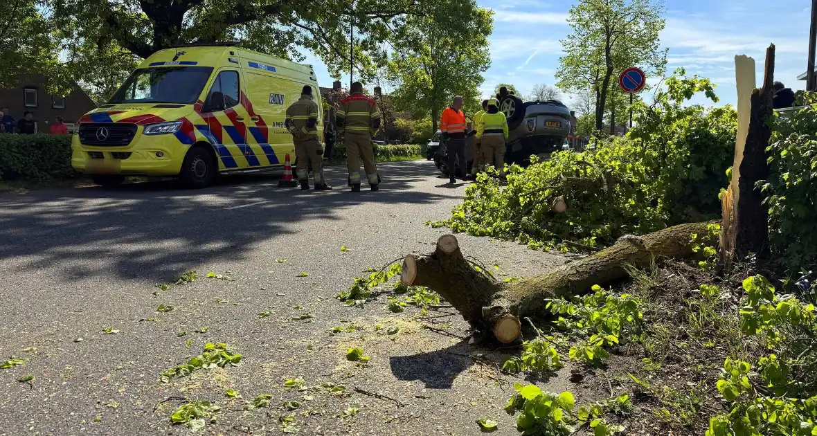 Automobilist ramt meerdere bomen en belandt op op zijn kop