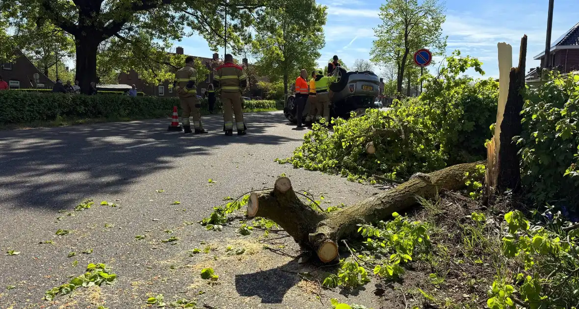 Automobilist ramt meerdere bomen en belandt op op zijn kop - Foto 2