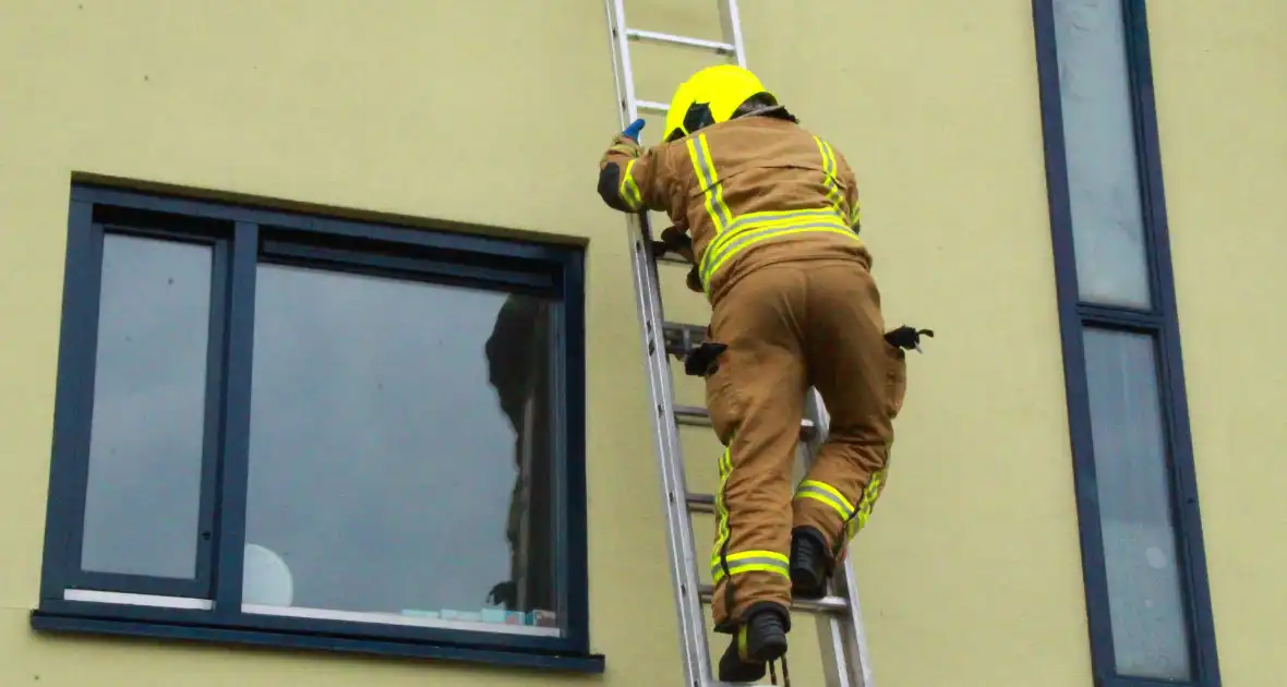 Brandweer controleert woning vanaf ladder na afgaan rookmelder - Foto 1