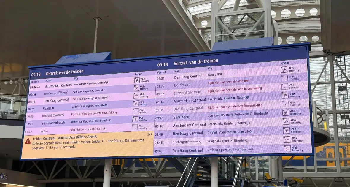 Defecte bovenleiding leidt tot grote vertragingen