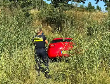 Gewonde en auto in riet na botsing