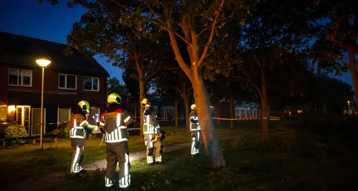 Brandweer zaagt takken van schuinstaande boom af - Foto 9