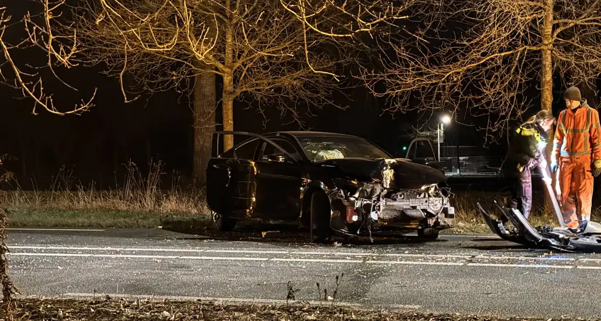 Gewonde en forse schade aan boom, paal en auto