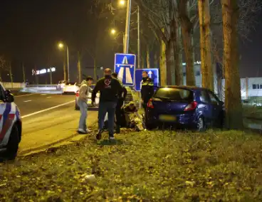 Bestuurder onwel na aanrijding met lantaarnpaal en boom