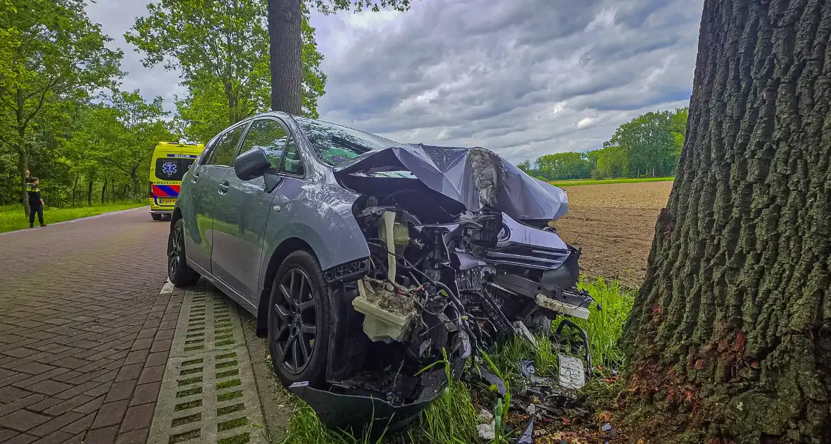 Auto botst frontaal tegen boom twee gewonden