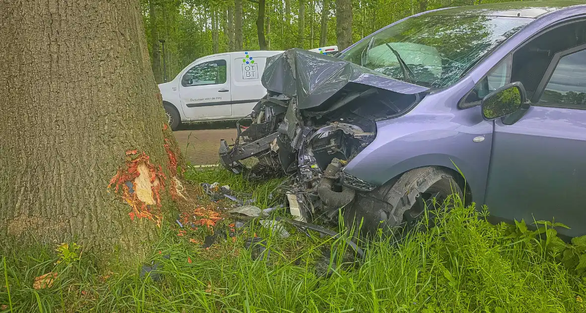 Auto botst frontaal tegen boom twee gewonden - Foto 4