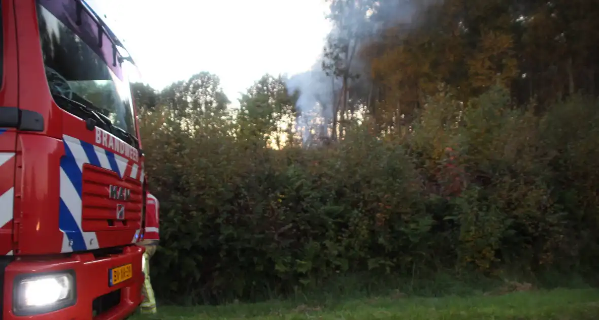 Brandweer blust brandende takken in bos